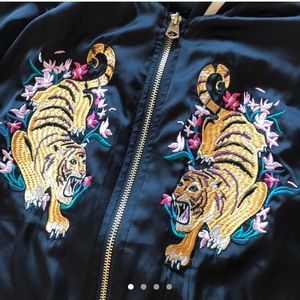 H&M satin bomber jacket w/ tiger embroidery detail